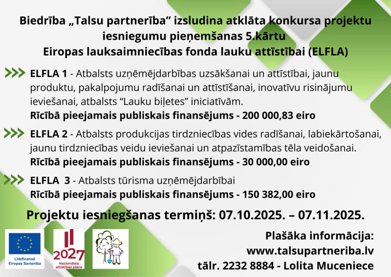 „Talsu partnerība” aicina pieteikt projektus uzņēmējdarbības un piekrastes attīstībai