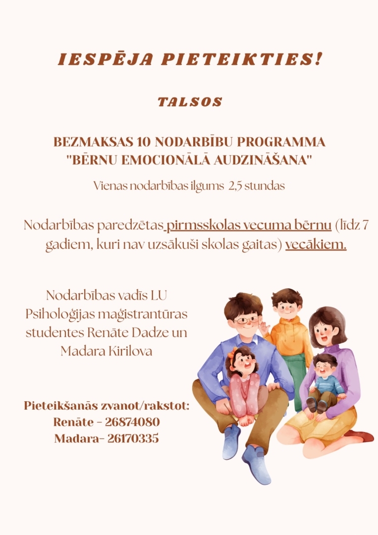 Bezmaksas nodarbību programma “Bērnu emocionālā audzināšana”