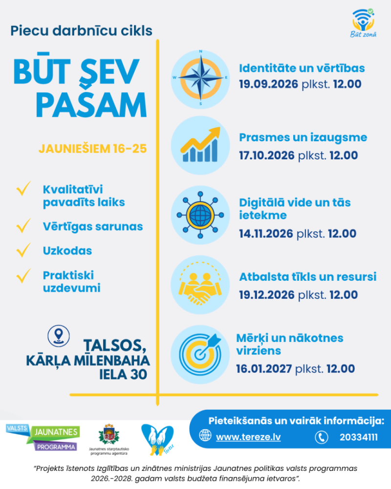  Darbnīcu cikls “BŪT SEV PAŠAM” Talsos