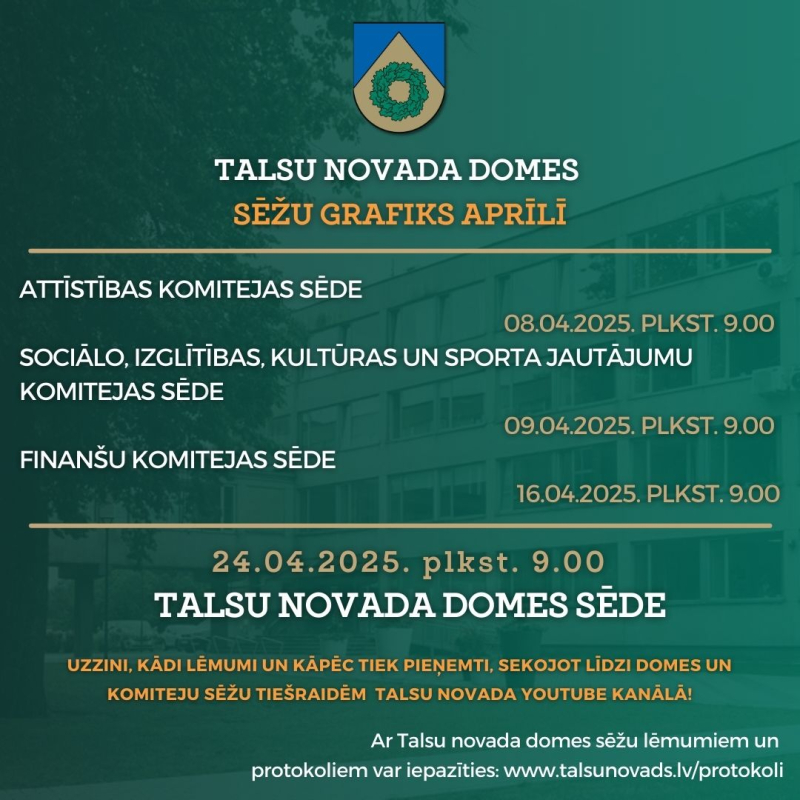 Domes un komiteju sēdes aprīlī