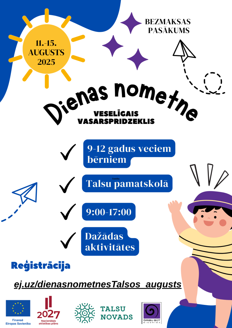 Aicina 9 līdz 12 gadus vecus bērnu uz veselīgu un aizraujošu vasaras piedzīvojumu dienas nometni Talsos