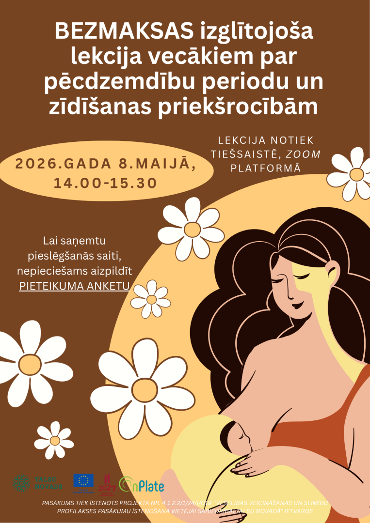 BEZMAKSAS izglītojošas nodarbības par zīdīšanas priekšrocībām afiša