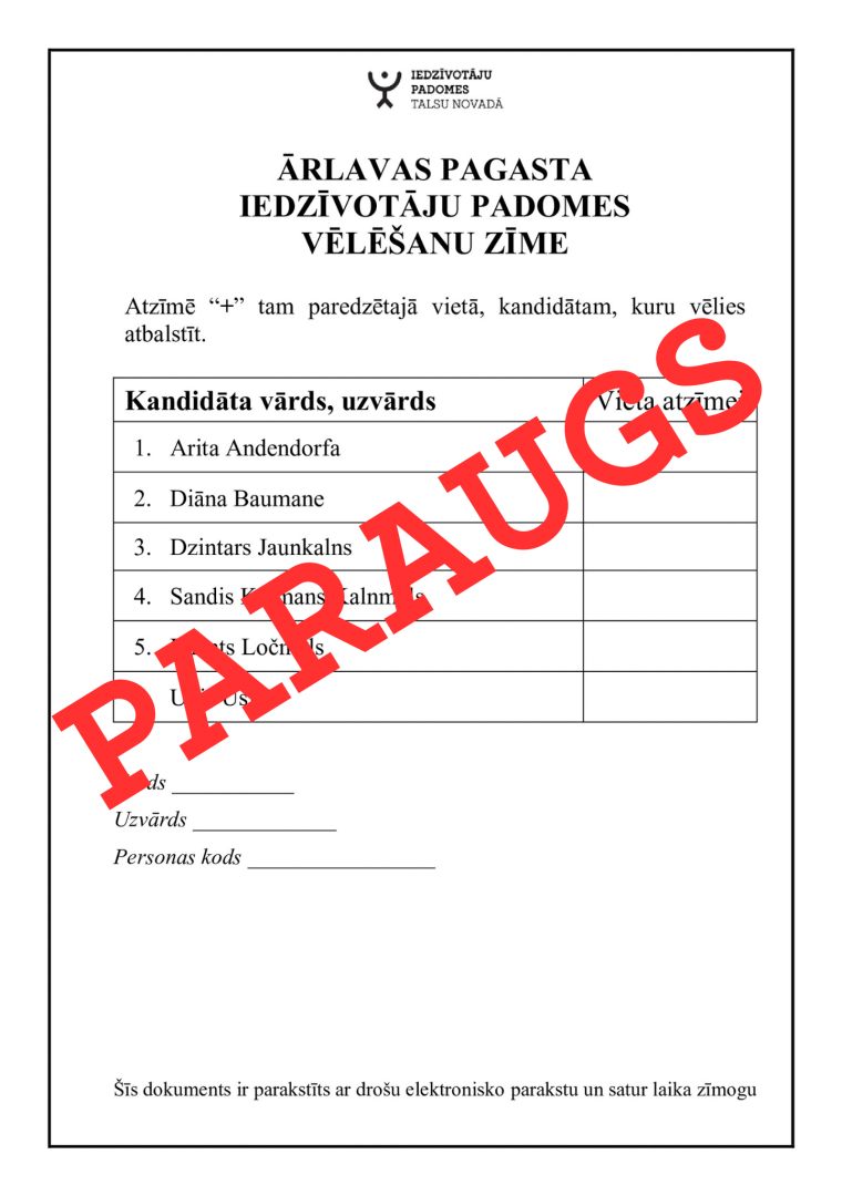 Vēlēšanu zīmes paraugs elektroniskajai balsošanai 