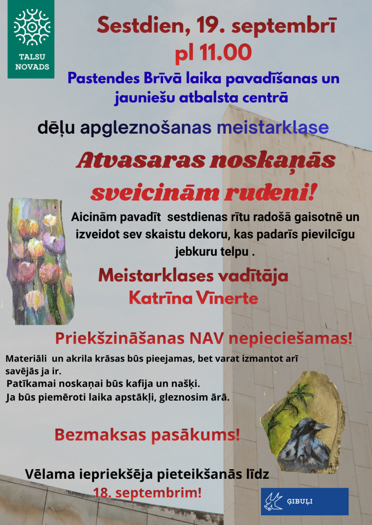 Dēļu apgleznošanas meistarklase Pastendes Brīvā laika pavadīšanas un jauniešu atbalsta centrā