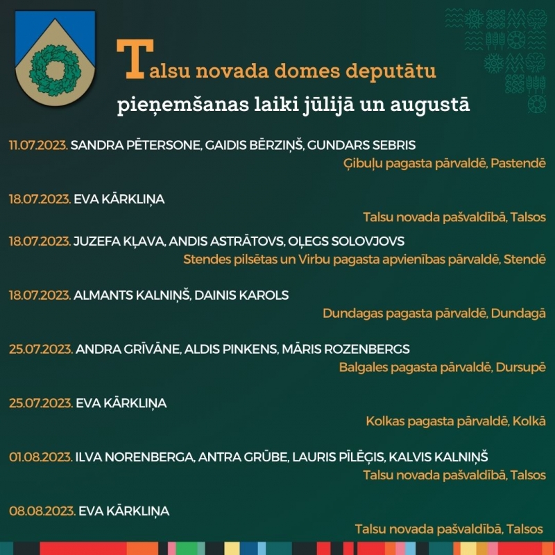 Deputātu pieņemšanas laiki jūlijā