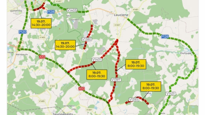 Slēgtie valsts ceļu posmi rallija laikā Talsu novadā