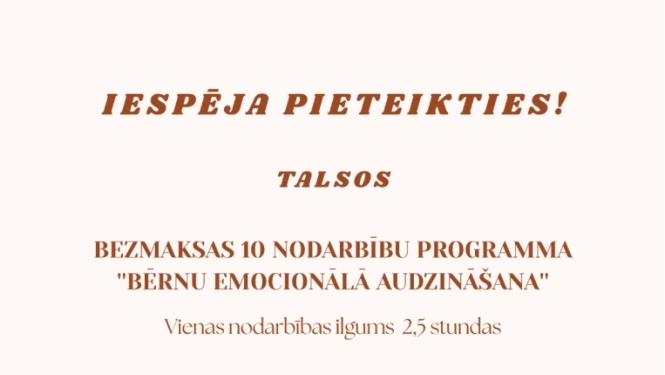 Bezmaksas nodarbību programma “Bērnu emocionālā audzināšana”