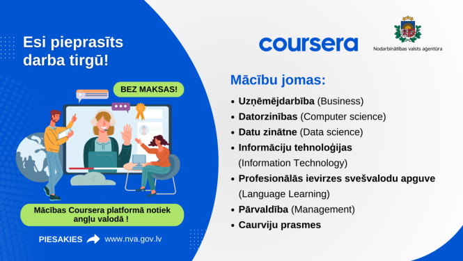 Informatīvs baneris par Coursera mācībām