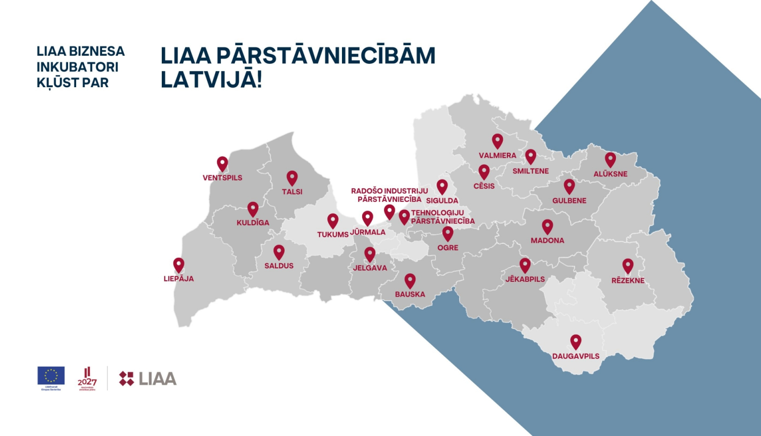LIAA reģionālo pārstāvniecību karte