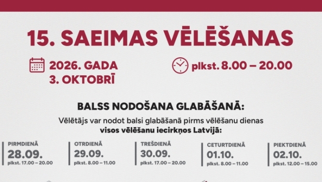 15. Saeimas vēlēšanu 2026. gada 3. oktobrī attēls