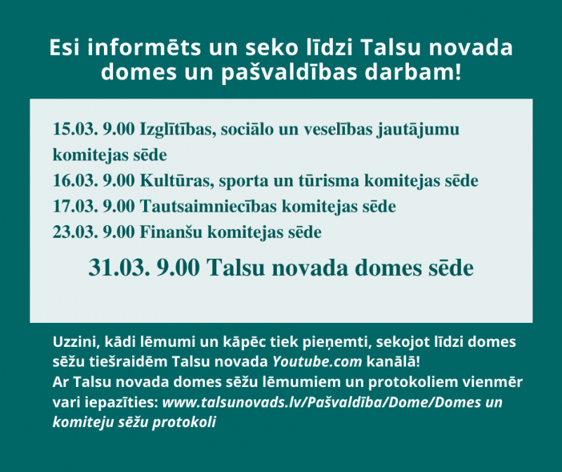 Talsu novada domes darbs martā