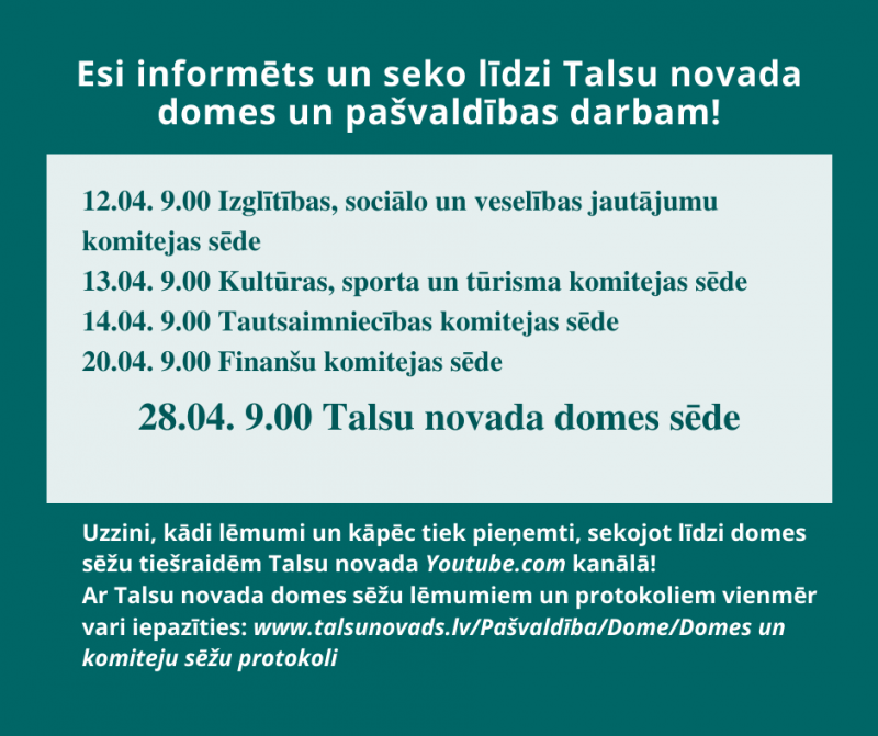 Talsu novada domes darbs aprīlī