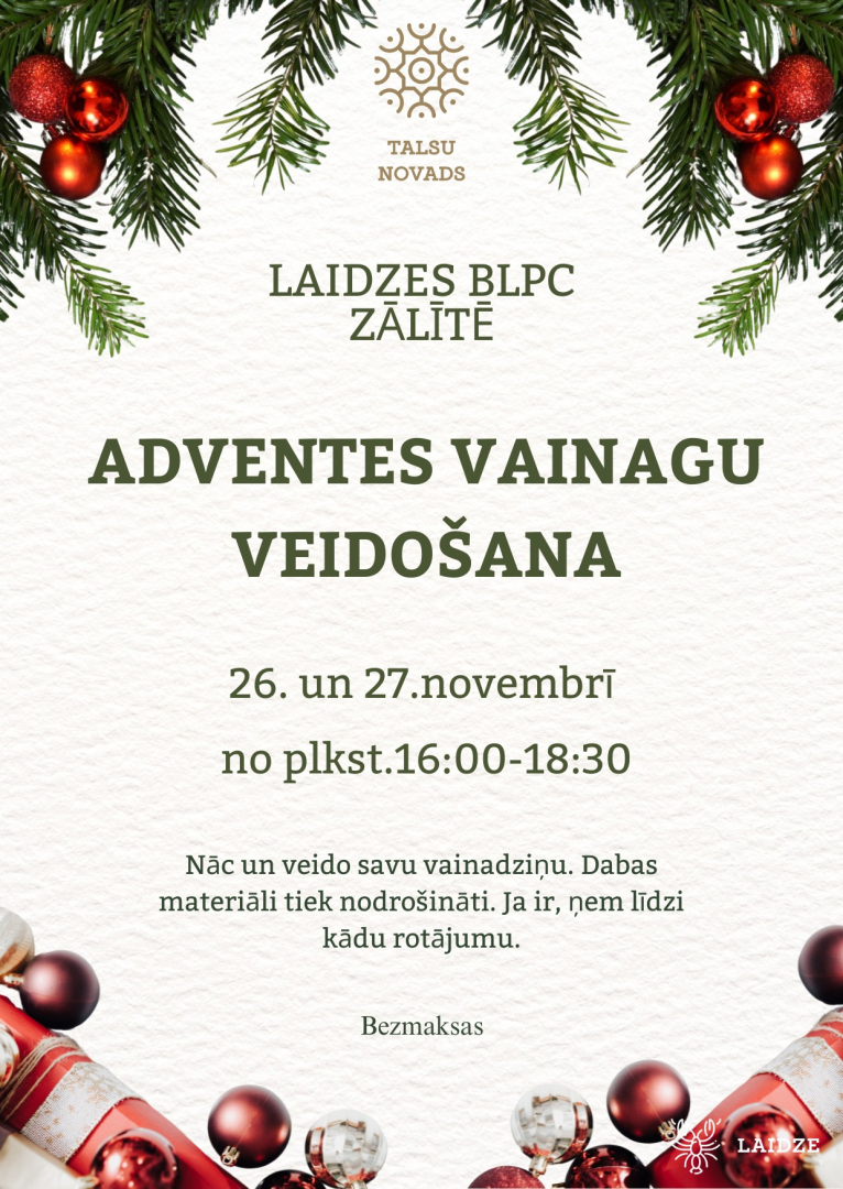 Adventes vainagu veidošanas meistarklases afiša