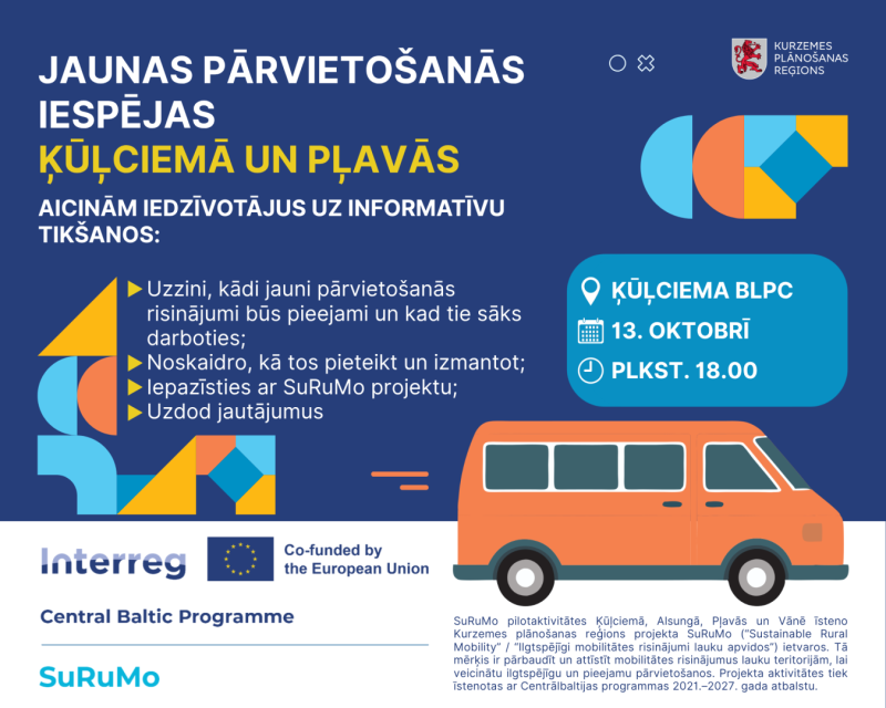 Aicina Ķūļciema, Pļavu un apkārtnes iedzīvotājus 13. oktobrī plkst. 18.00 uz tikšanos Ķūļciema BLPC par jaunām pārvietošanās iespējām un to izmantošanu