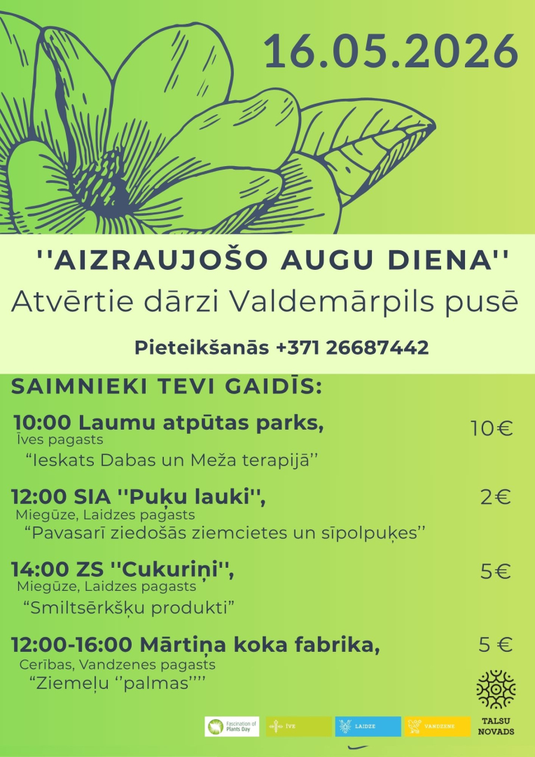 Aizraujošo augu diena Atvērtie dārzi Valdemārpils pusē afiša