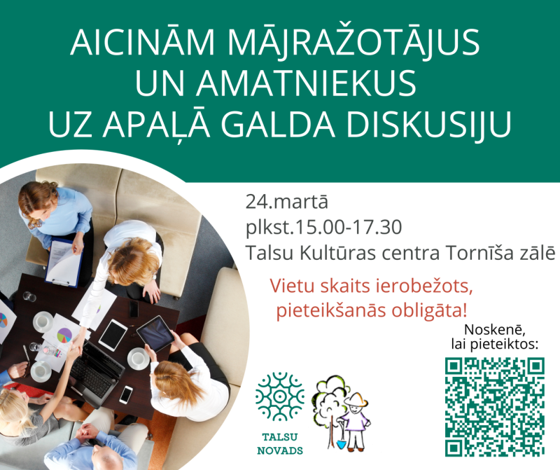 Talsu novada pašvaldība aicina mājražotājus un amatniekus uz nozares apaļā galda diskusiju