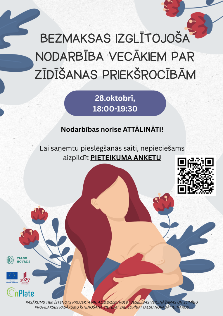 Izglītojošas nodarbības par zīdīšanas priekšrocībām afiša