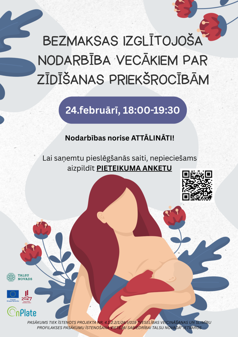 Bezmaksas izglītojoša nodarbība par zīdīšanas priekšrocībām