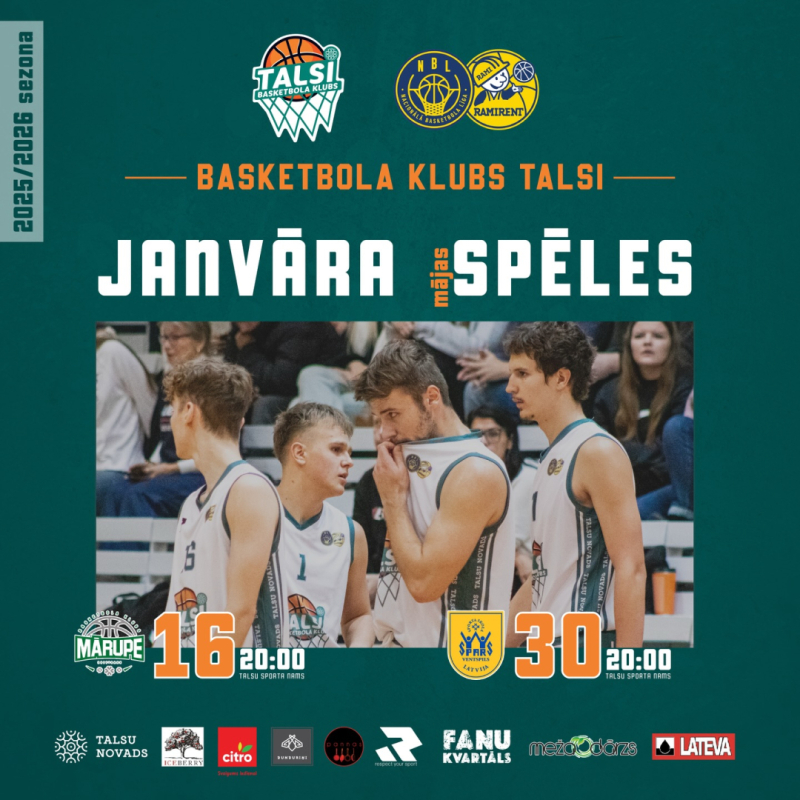 BK Talsi mājas spēles janvārī afiša
