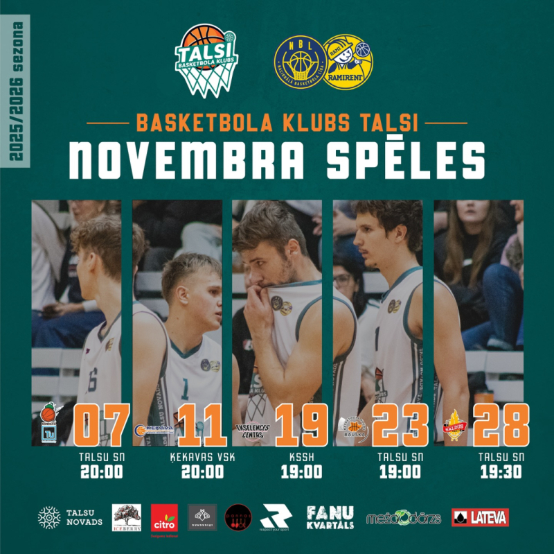 BK Talsi spēļu novembrī afiša