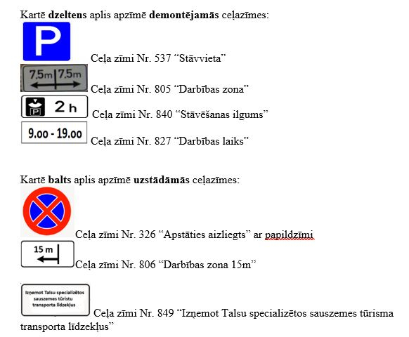 Ceļa zīmju montāžas un demontāžas uzskaitījums