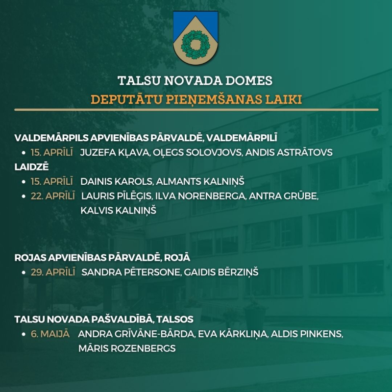 Deputātu pieņemšanas aprīlī
