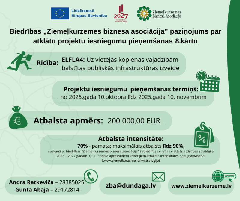 LFLA4: Uz vietējās kopienas vajadzībām balstītas publiskās infrastruktūras izveide (200 000 EUR)