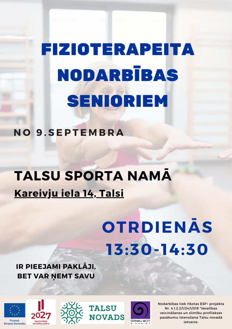 Fizioterapeita nodarbību senioriem afiša