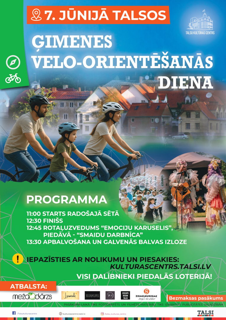 Ģimenes velo orientēšanās dienas afiša