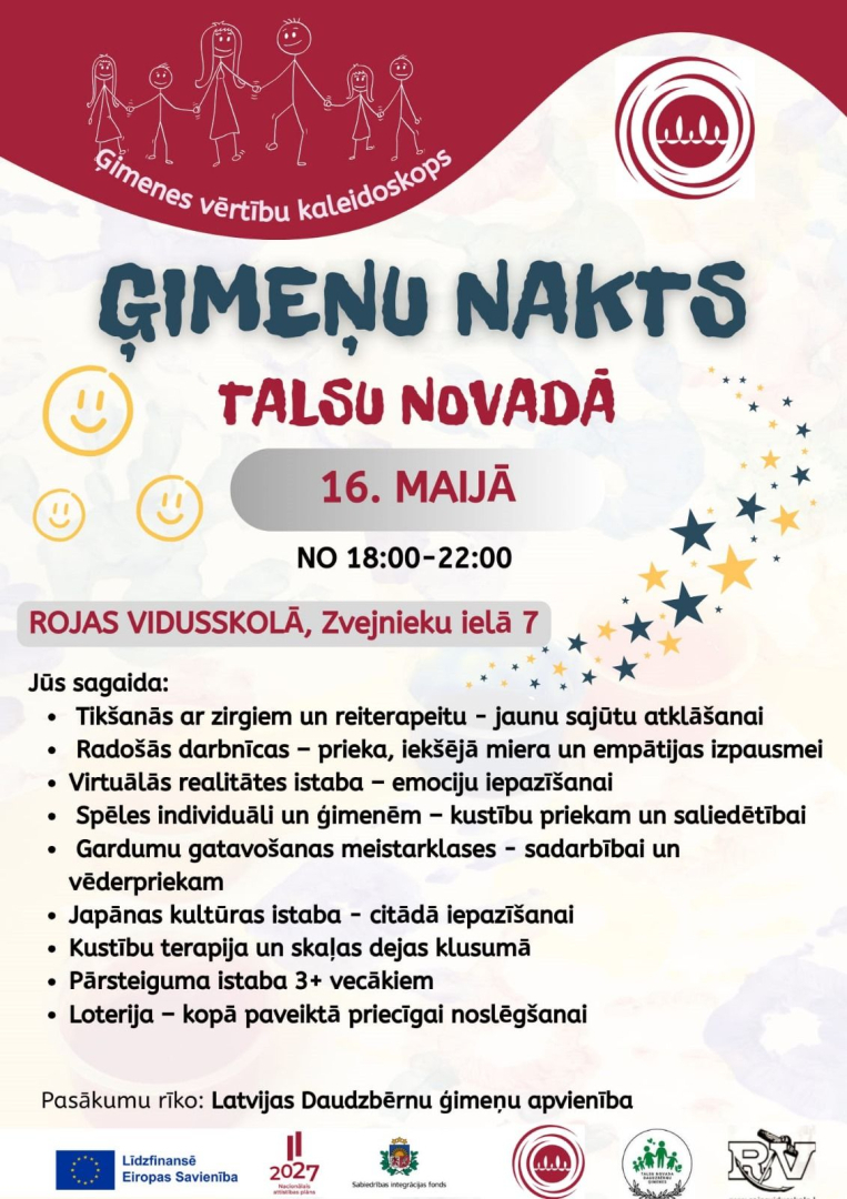 Ģimeņu nakts Talsu novadā afiša