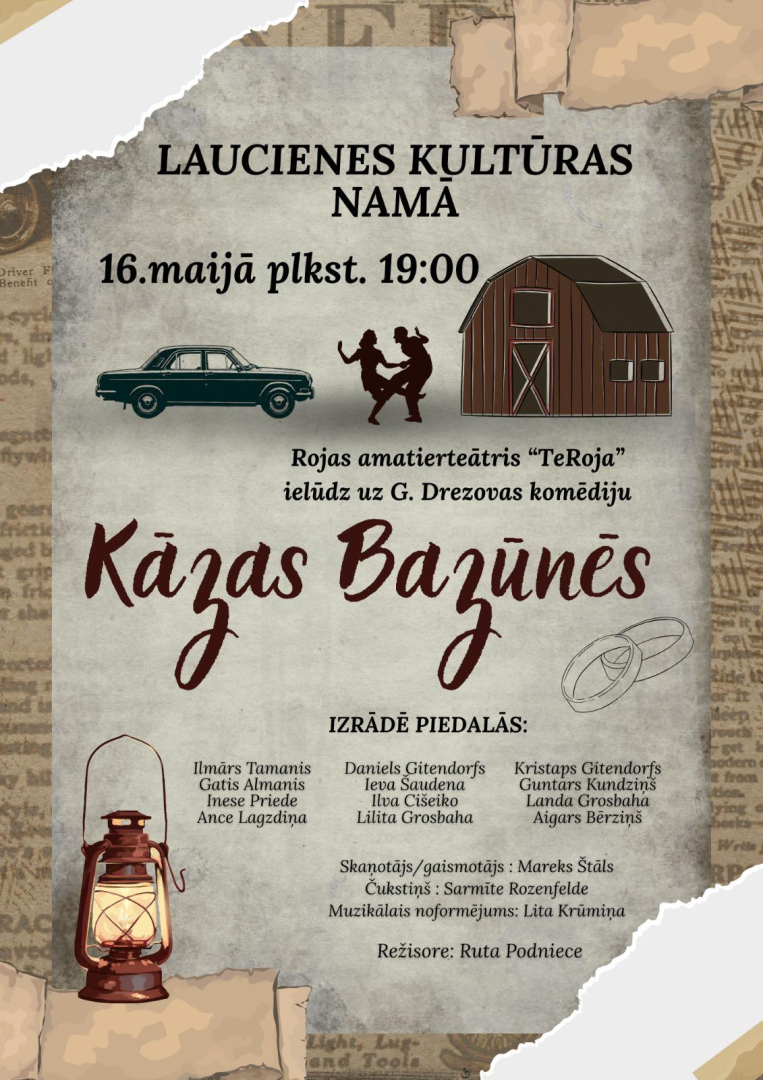Izrādes Kāzas Bazūnēs afiša