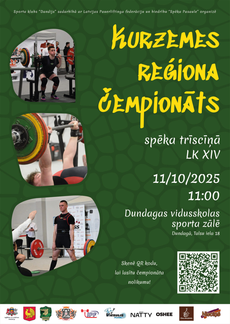 Kurzemes reģiona čempionāta spēka trīscīņā afiša