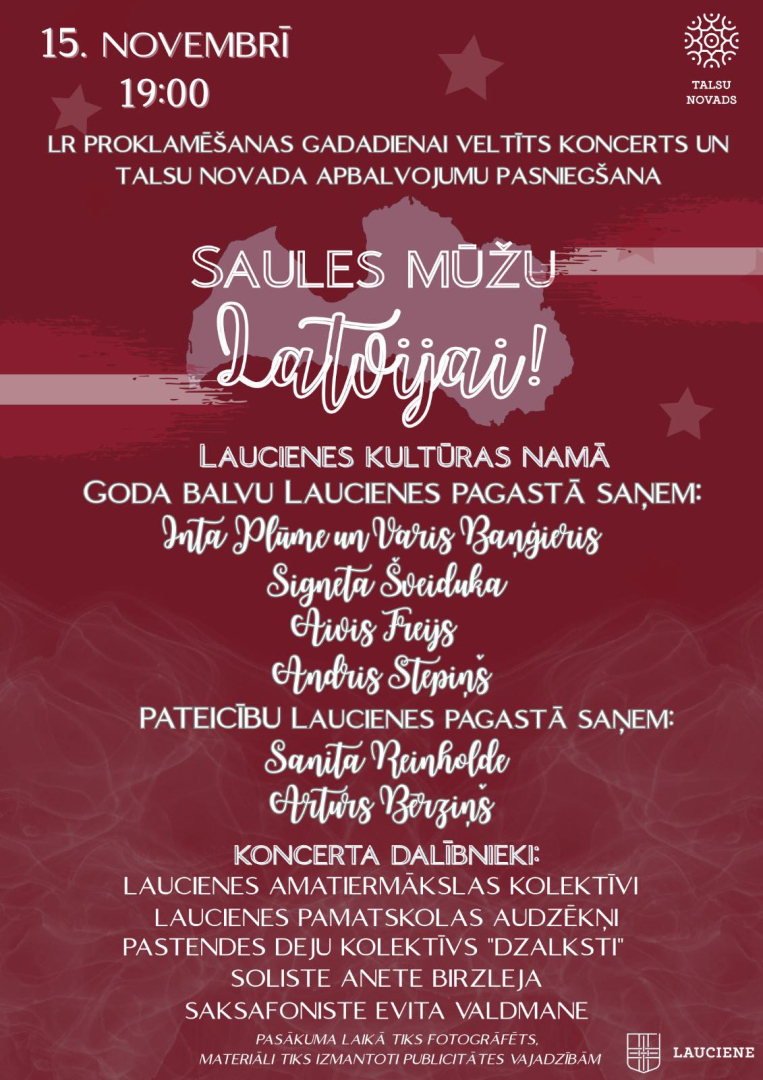LR proklamēšanai veltīta koncerta Saules mūžu Latvijai afiša