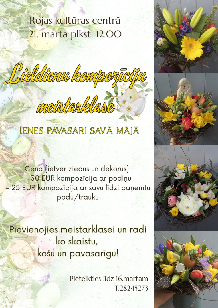 Lieldienu kompozīciju meistarklases Ienes pavasari savā mājā afiša