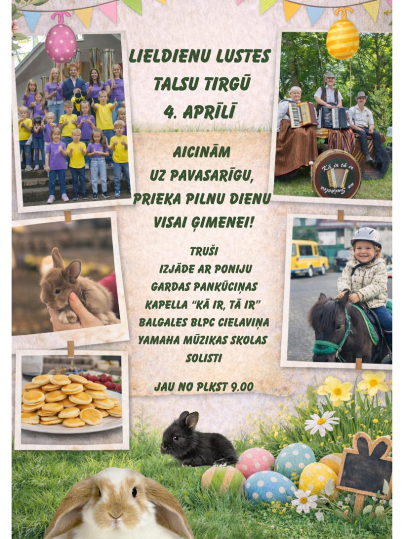 Lieldienu lustes Talsu tirgū afiša