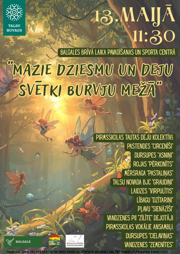 Pasākuma Mazie dziesmu un deju svētki burvju mežā afiša