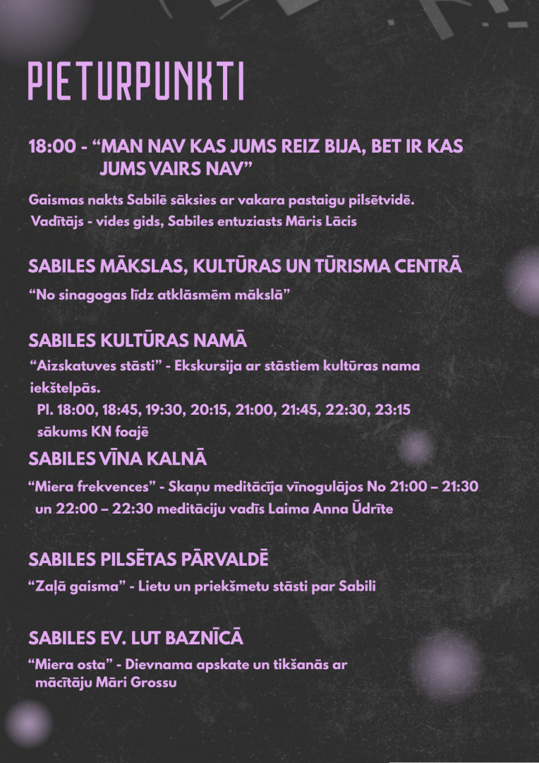 Muzeju nakts Sabilē pieturpunktu afiša