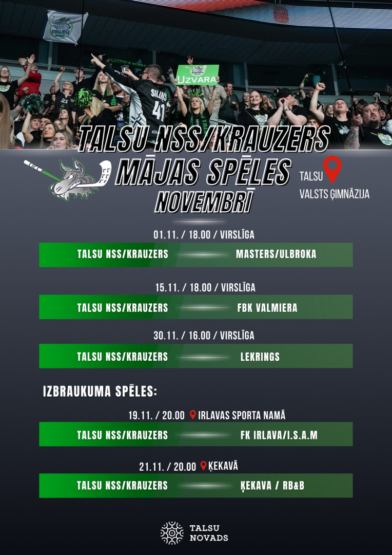 Talsu NSS Krauzers spēļu novembrī afiša