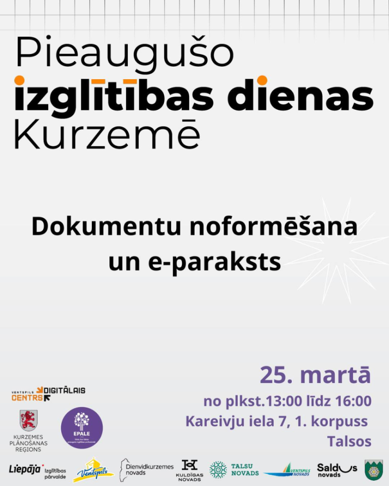 Nodarbības Dokumentu noformēšana un eparaksts afiša