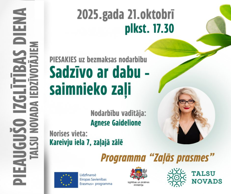 Nodarbības Sadzīvo ar dabu - saimnieko zaļi afiša