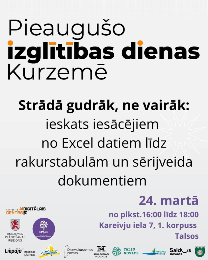 Nodarbības Strādā gudrāk ne vairāk - ieskats excel