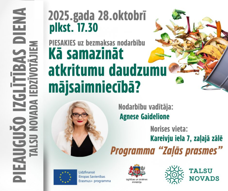Nodarbības par atkritumu samazināšanu mājsaimniecibā afiša