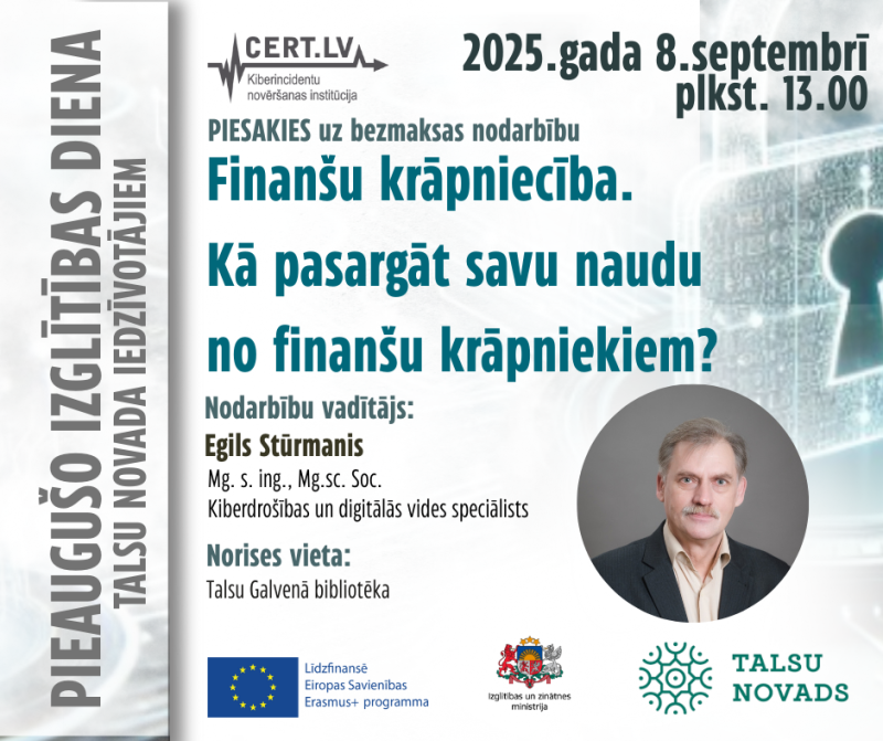 Nodarbības par finanšu krāpniecību afiša