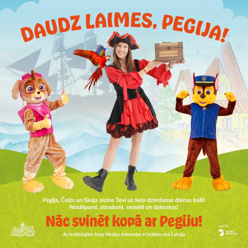 Pasākuma bērniem Daudz laimes Pegija afiša