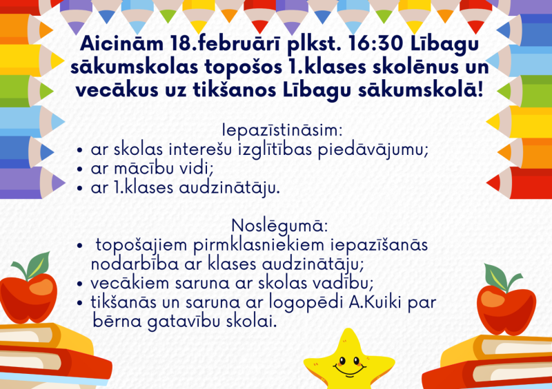 Pirmklasnieku atvērtās durvju dienas Lībagu skolā afiša