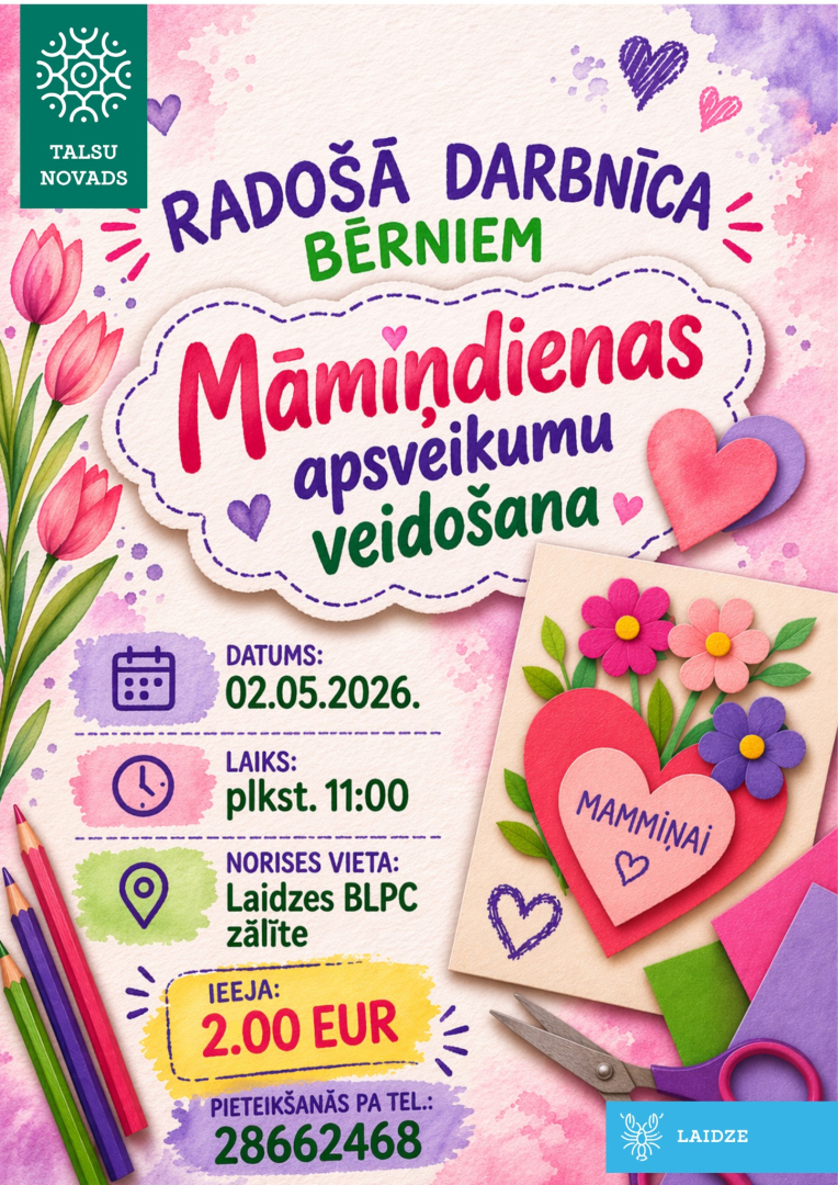 Radošās darbnīcas bērniem Māmiņdienas apsveikumu veidošana afiša