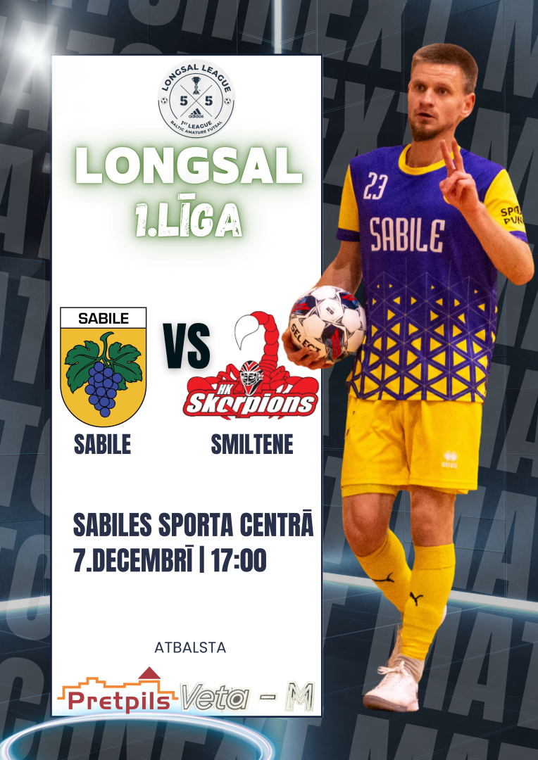 Sabile pret Smiltene spēles telpu futbolā afiša