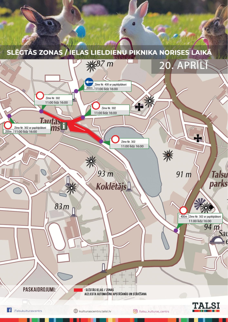 Slēgtās zonas 20. aprīlī Talsos