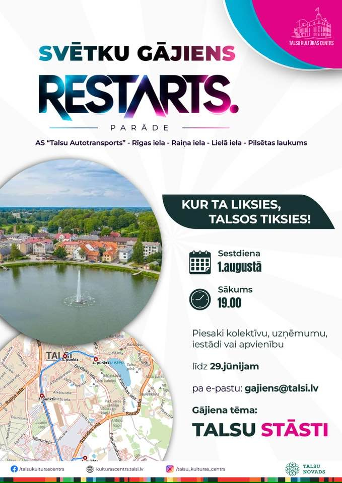 Talsu pilsētas svētku gājiena Restarts afiša