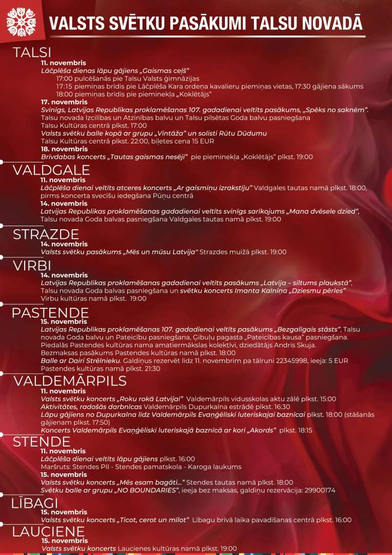 Valsts svētku pasākumi Talsu novada pilsētās un pagastos